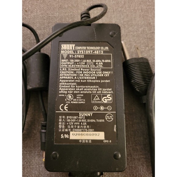 SUNNY Genuine SYS1097-4812 (91-57852) 12VDC AC Adapter Power Supply - Picture 2 of 9